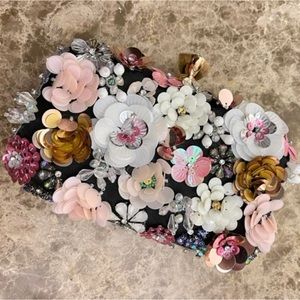 Black Floral Embellished Evening Bag